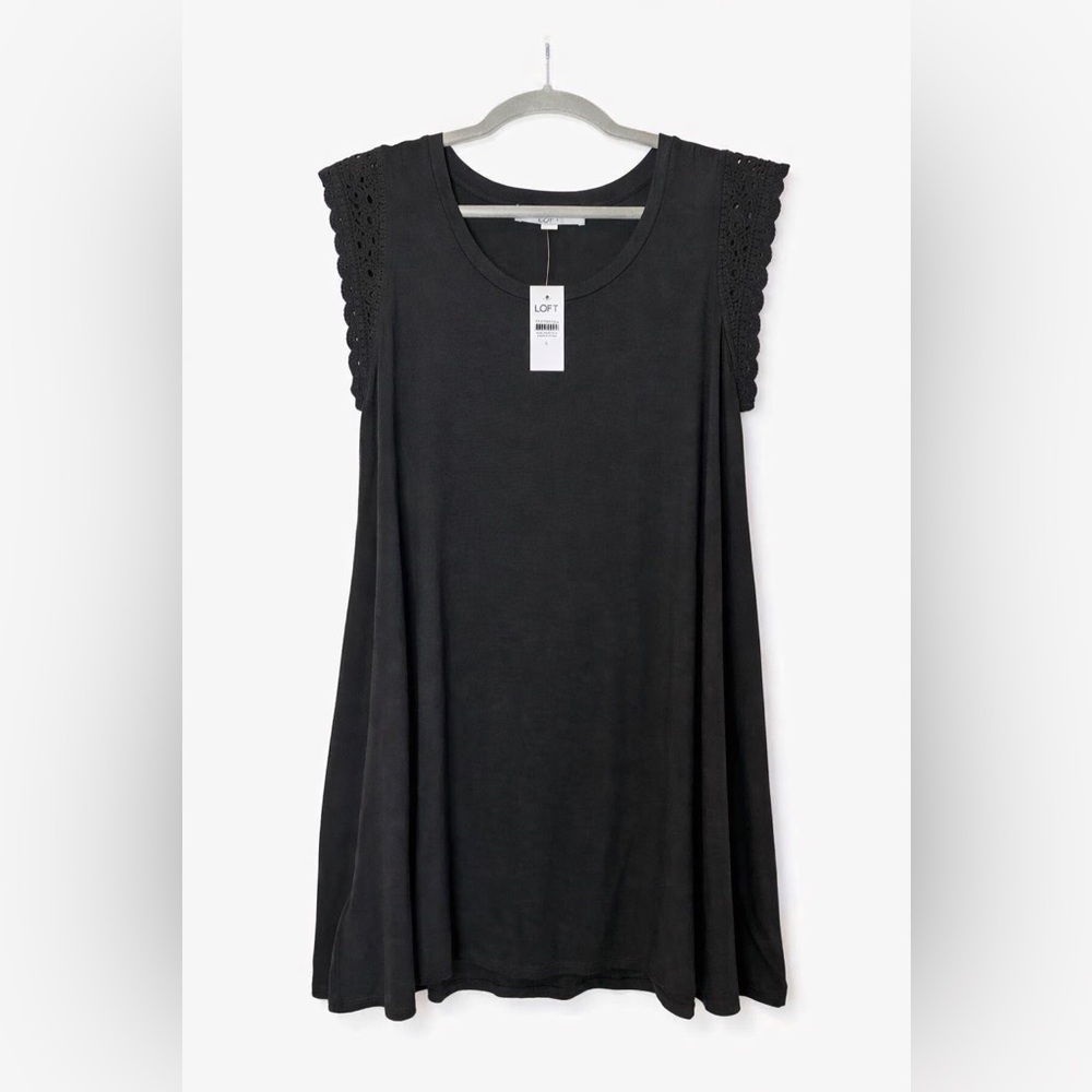 NWT 🖤LOFT Black Crochet Sleeveless Tank Top Dress Size LARGE